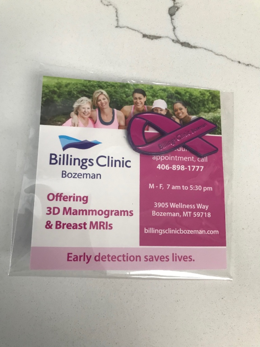 Breast Cancer Pink Ribbon Lapel Hat Pin Brooch from Billing’s Clinic Bozeman NIP